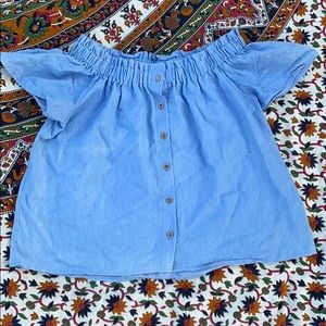 iris denim off the shoulder blouse